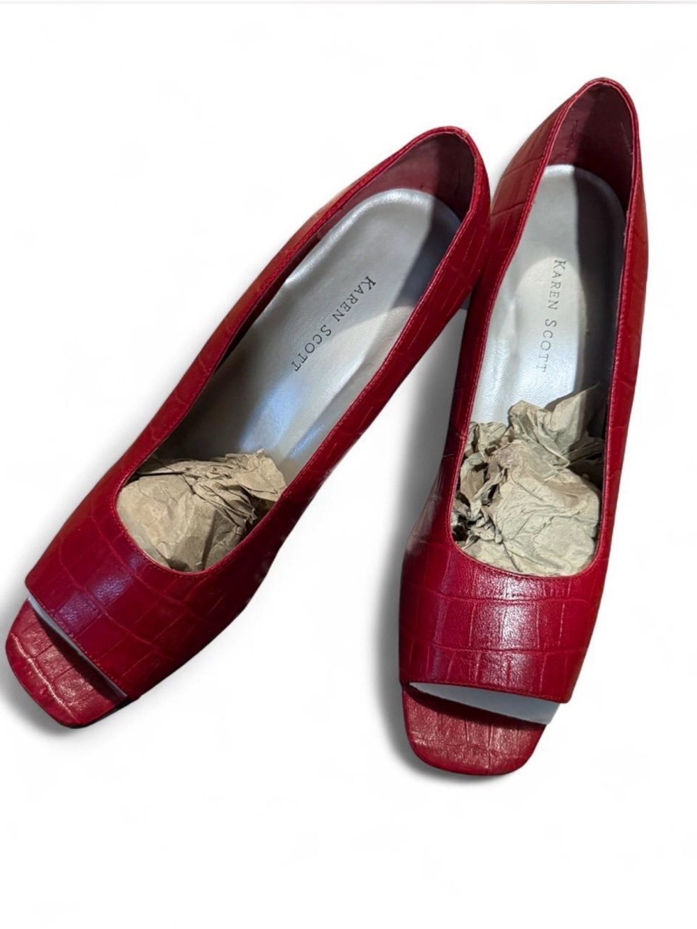 Karen Scott Red Croc-Embossed Peep-Toe Flats
